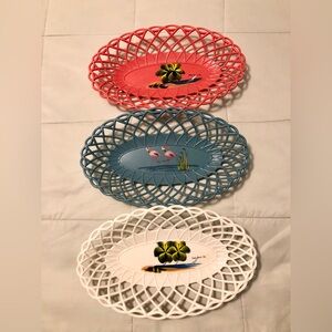 50’s Palm Beach Plastic Wicker Tray/Baskets